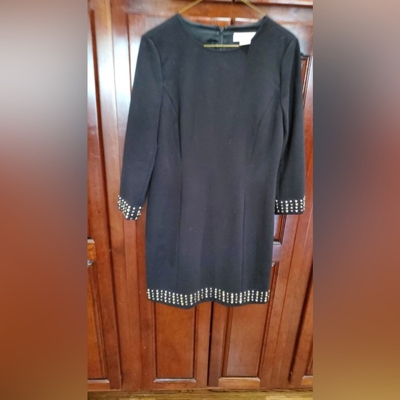 NWOT Michal Kors black long sleeve dress with silver & pewter studded trim Sz 10 - Picture 8 of 8